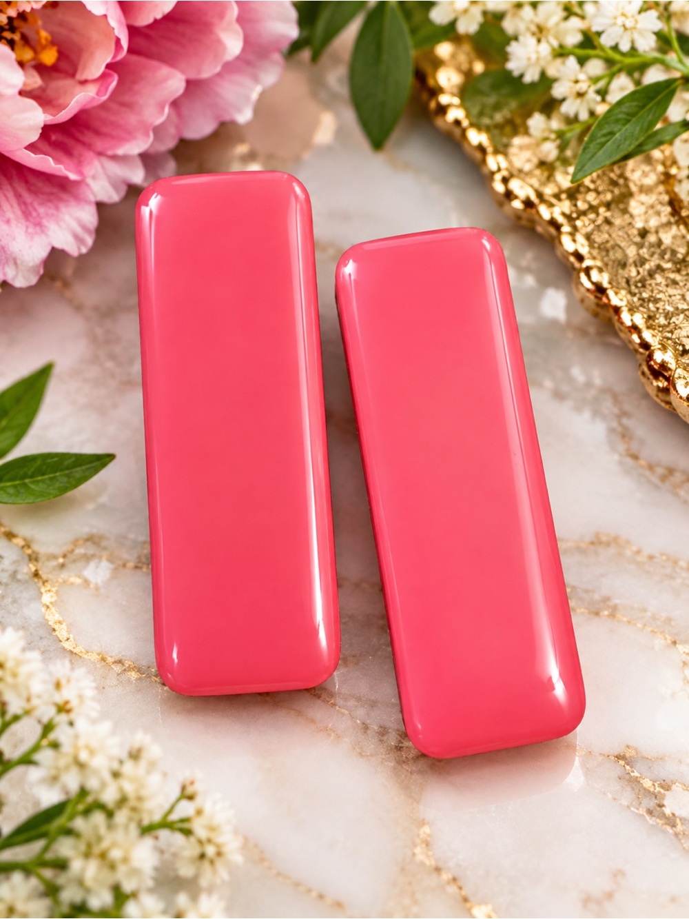 Pink Rectangle Handmade Polymer Clay Earrings - Elegant Women’s Accessories
